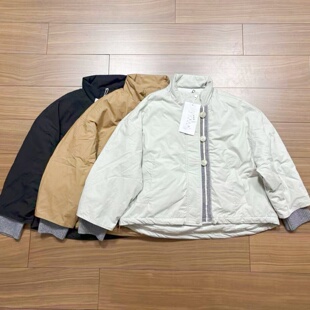 毛线拼接棉布面料棉服女2026冬季新款高领夹棉保暖棉衣宽松短外套