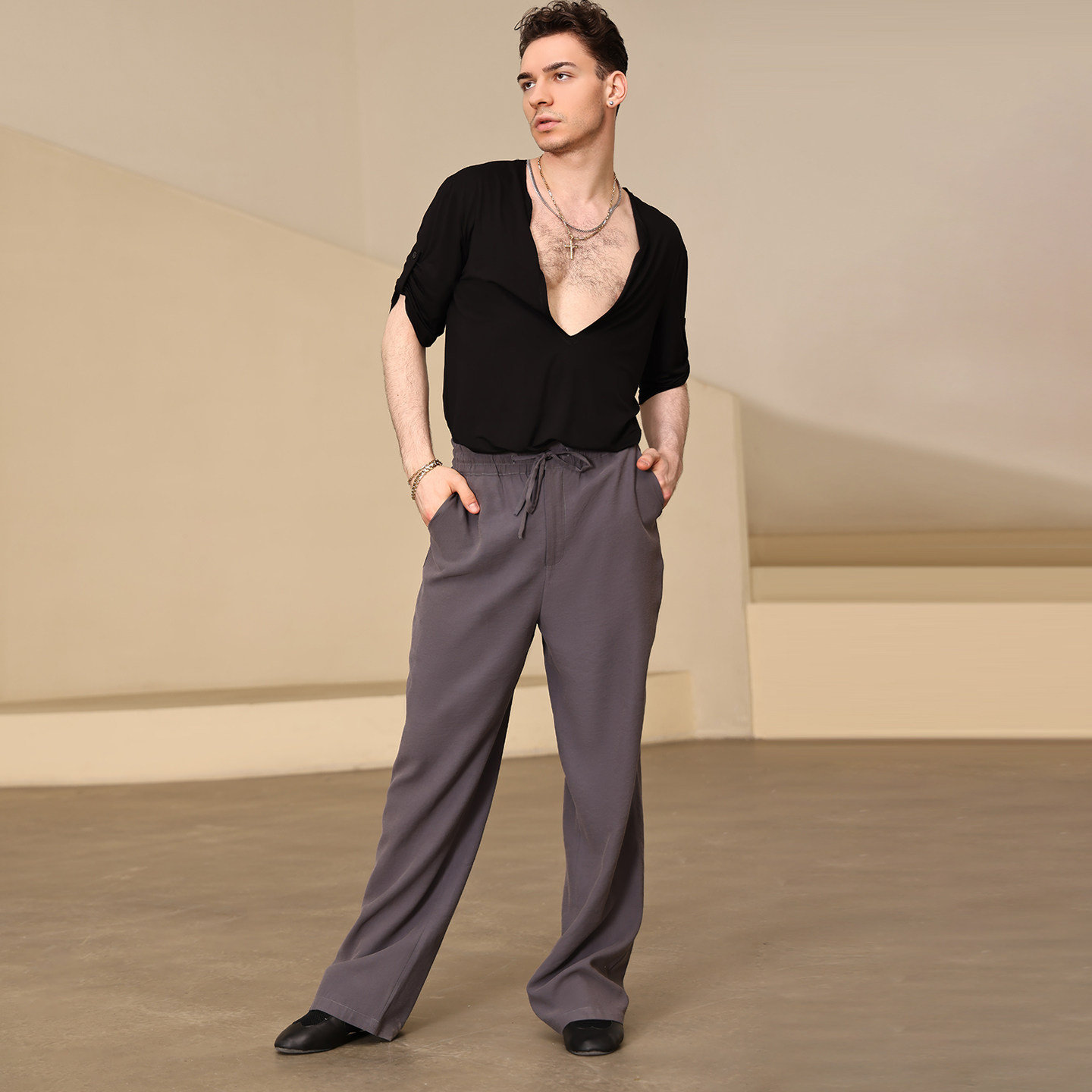BD x Udance拉丁舞男裤子新款舞裤摩登舞交谊舞练功服系带长裤A29
