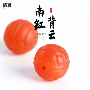 保山南红玛瑙背云双面富甲天下单珠散珠配珠文玩手串佛珠diy配件