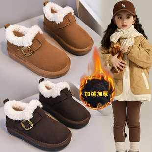 保暖小短靴毛毛靴子儿童宝宝雪地靴 加绒鞋 女童棉鞋 皮面2025年冬季