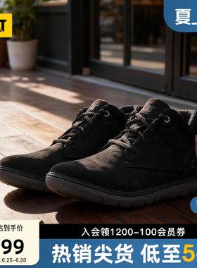 CAT卡特26夏季新品男士透气舒适运动鞋中帮牛皮革轻便黑色休闲鞋