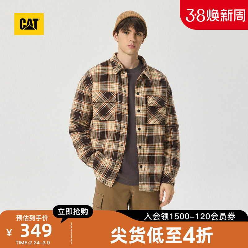 CAT卡特秋冬男士户外休闲格子短款长袖衬衫式宽松棉服外套