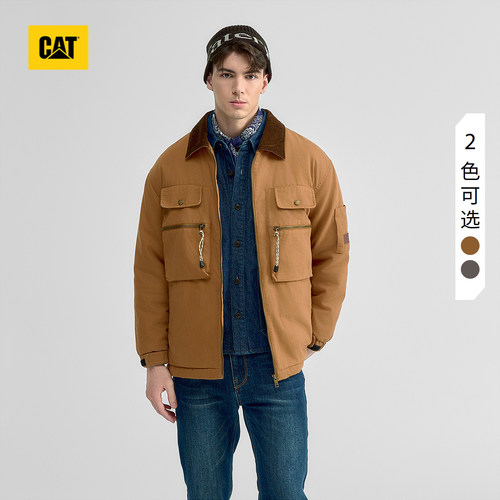CAT卡特25秋冬新品男士经典工装灯芯绒翻领夹克长款棉服外套