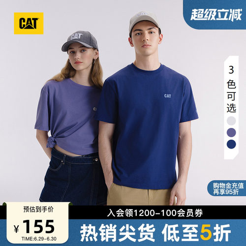 CAT卡特夏季男女同款户外美式落袖肩膀宽松圆领山系全棉短袖T恤