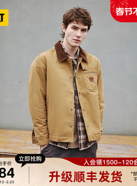 卡特25秋冬新品男士皮质贴布口袋底特律工装灯芯绒翻领棉服外套