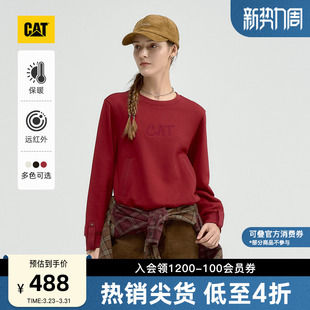 CAT卡特25春季 女士远红外发热圆领休闲新年红卫衣商场同款