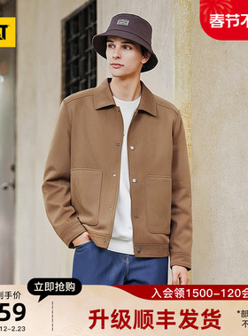 CAT卡特25秋冬男士户外休闲复古麂皮绒翻领哈灵顿夹克工装外套