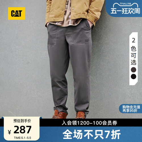 CAT卡特春季男士户外复古顺色绣花基础小脚修身工装长裤