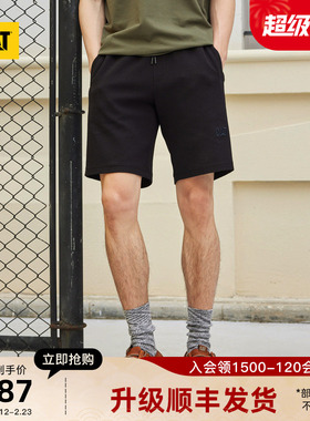 CAT卡特夏季男士户外休闲百搭肌理绣花修身针织短裤商场同款