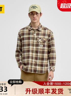 CAT卡特25秋冬新品男士全棉宽松工装贴袋长袖格子衬衫商场同款