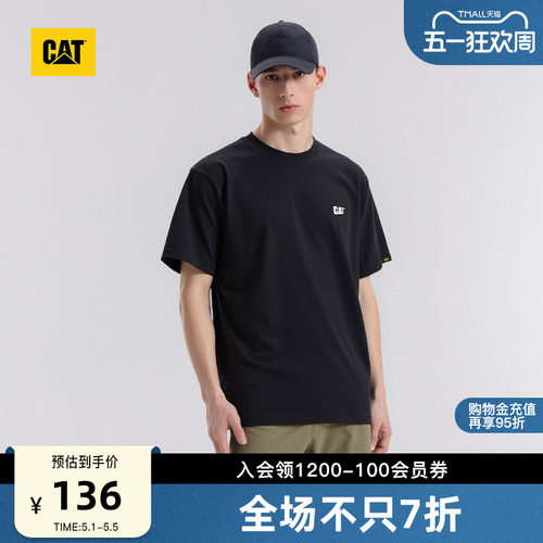 CAT卡特夏季男士户外休闲风经典款宽松发泡印花基础短袖字母T恤