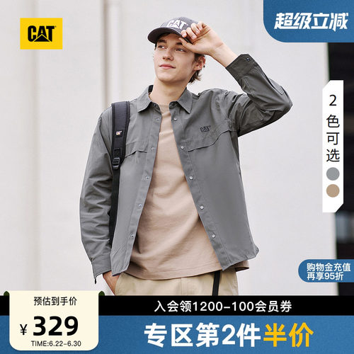 CAT卡特春季男士经典复古对称口袋宽松工装衬衫外套