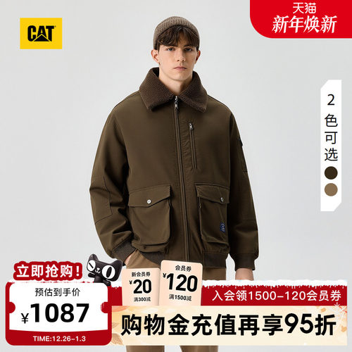 CAT卡特25秋冬新品男士户外复古刺绣工装毛领短款羽绒服商场同款