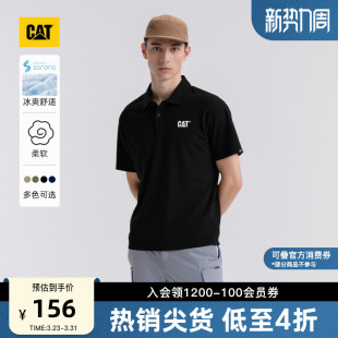 户外休闲简LOGO抗菌宽松翻领短袖 CAT卡特25夏男士 T恤 凉感