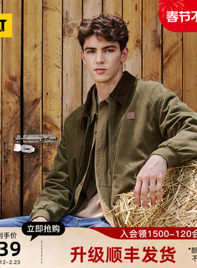 CAT卡特25秋冬新品男士经典工装哈灵顿拉链外套灯芯绒翻领夹克