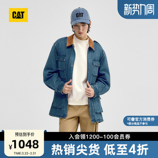 CAT卡特2025秋冬女士美式 水洗复古拼接牛仔翻领棉服商场同款