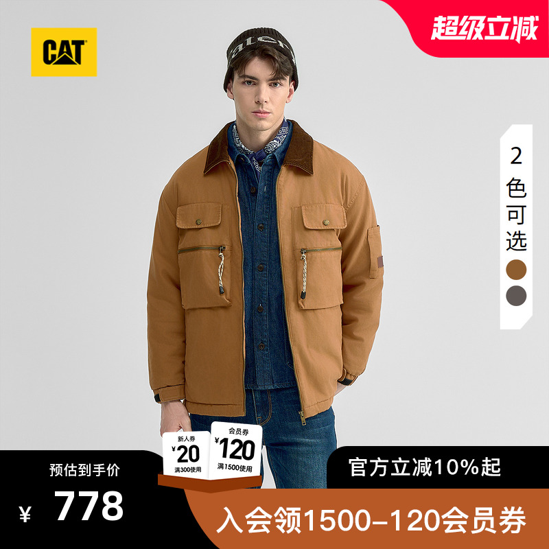 CAT卡特25秋冬新品男士经典工装灯芯绒翻领夹克长款棉服外套