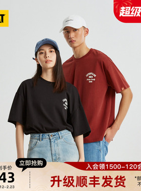 CAT卡特夏季男女同款户外休闲时尚宽松版全棉短袖T恤商场同款