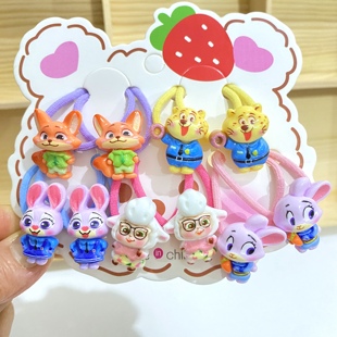 新款儿童疯狂动物可爱卡通兔子警官女童发绳皮筋头绳发饰不伤头饰