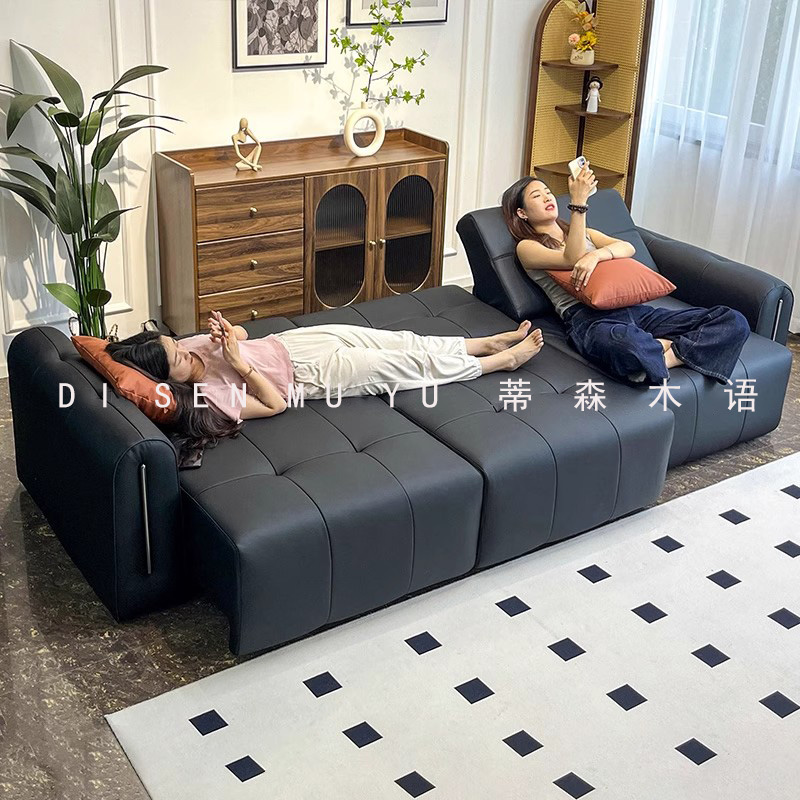意式真皮多功能沙发床伸缩折叠两用一体平躺当床新款客厅电动沙发
