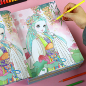 儿童公主涂色画本儿童绘画册美少女涂鸦图画书古风小学生画画本