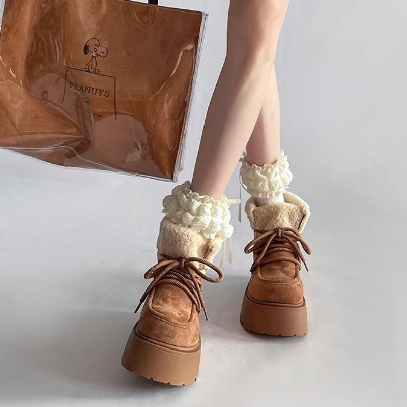 网红保暖百搭棉鞋2025冬季新款加绒增高厚底皮毛一体简约雪地靴女