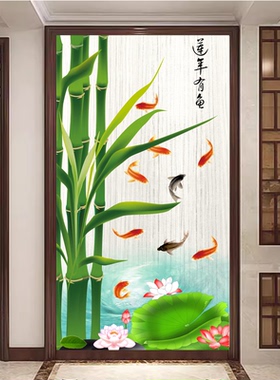 自粘墙贴画玄关中式山水风景画