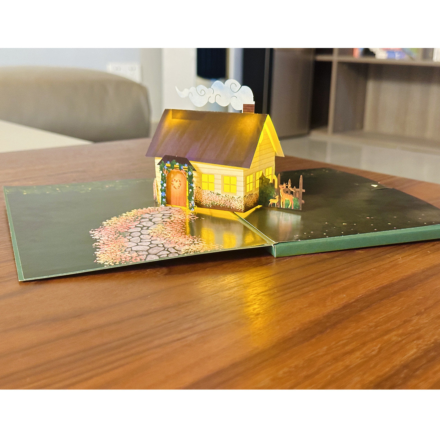 创意圣诞节欧美新年节日房子模型老人灯光3D立体贺卡折页贺卡纸雕