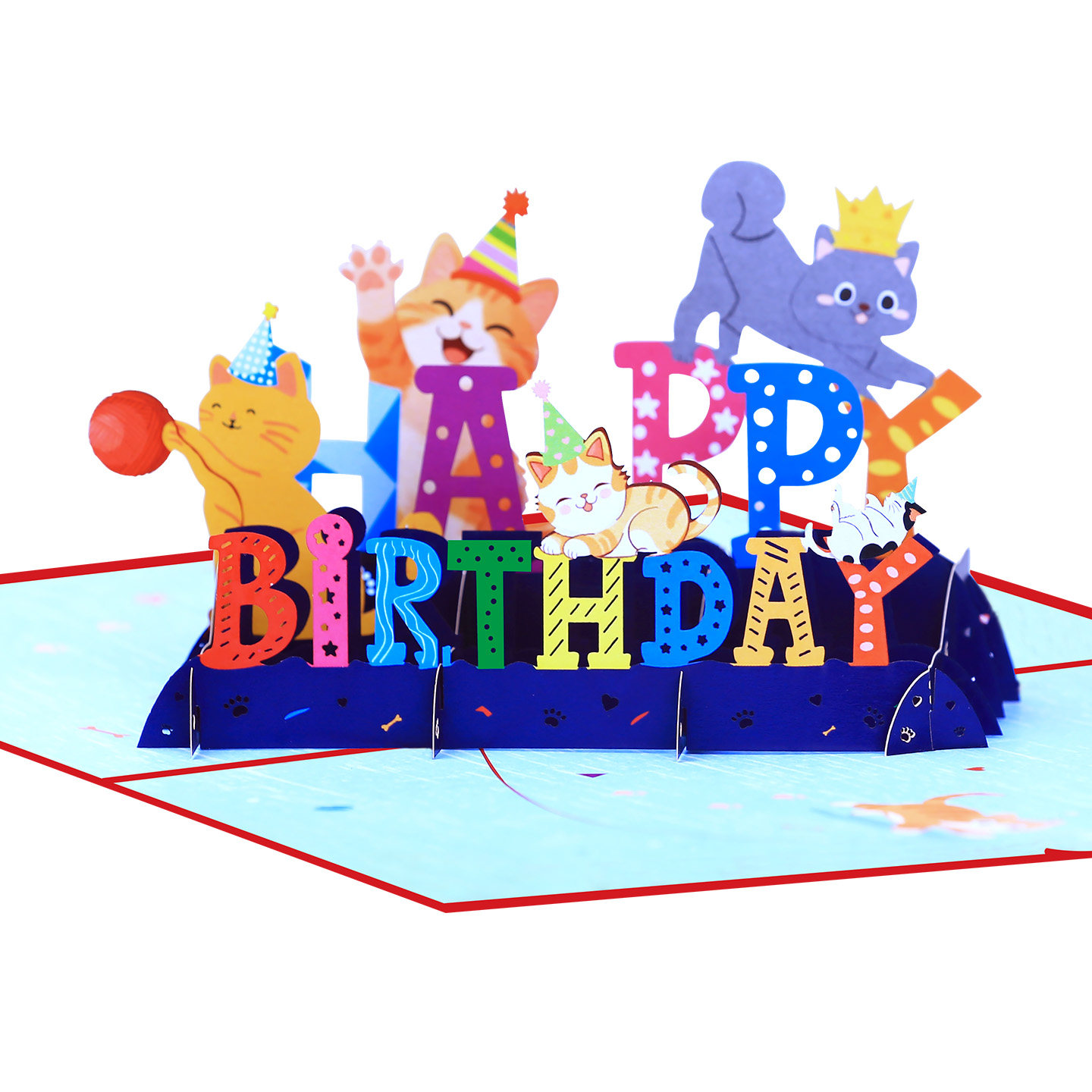 生日贺卡3d立体生日猫咪创意卡片手工镂空纸雕可爱卡通祝福卡片