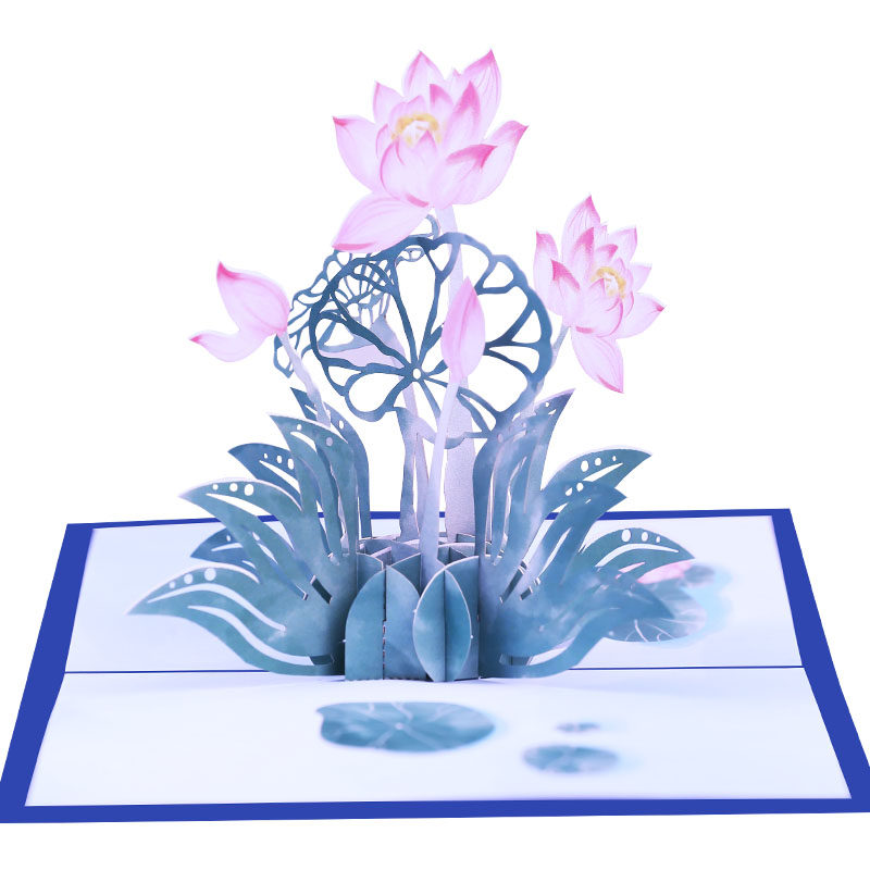 包邮中国风荷花立体贺卡送老师新禅意3D剪纸毕业感恩创意廉洁卡片