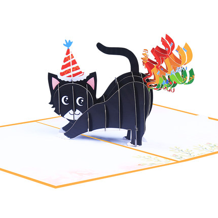 品妮包邮创意3D立体趣味贺卡彩虹猫搞笑手工送朋友生日祝福小礼物