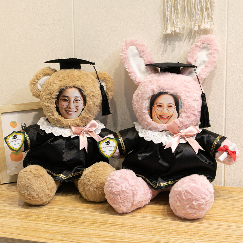 diy定制抱枕人脸娃娃博士帽小熊毕业纪念礼物玩偶学士服人形公仔