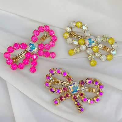 韩国施华S家水晶万花筒蝴蝶结发夹轻奢复古发饰横夹水钻顶夹侧夹