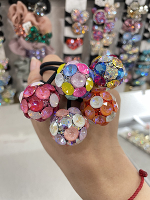 施华韩国超闪水钻球头绳女扎头发皮筋气质丸子头发圈满钻球发绳