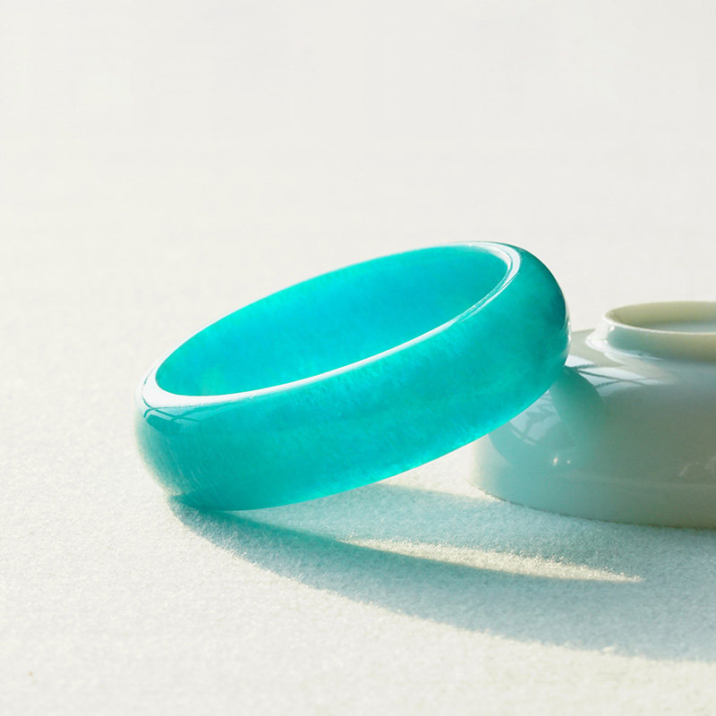 天然老矿莫桑比克冰透种天河石手镯蓝绿色无黑点无斑高透高瓷宽版