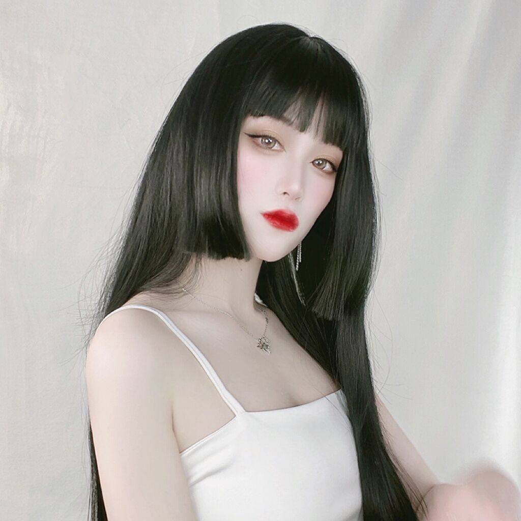 公主切姬发式假发女长直发日常lolita圆脸薄空气刘海全头套双马尾