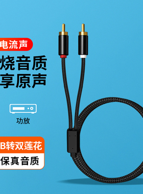 USB一拖二双RCA莲花头2插头红白连接线1分2功放音响音箱直播声卡音频线转换主机台式电脑PS5笔记本掌机转接线