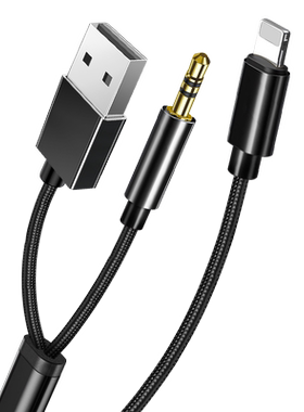 适用二合一苹果aux音频线3.5mm车载iphone13车用pro转接头max充电接口12手机14连音响蓝牙音箱头戴式耳机货车