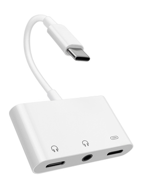 适用三合一Typec转3.5mm耳机充电听歌转换器双扁口lighting母转接头适用iphone14苹果15Pro华为小米手机tpyec