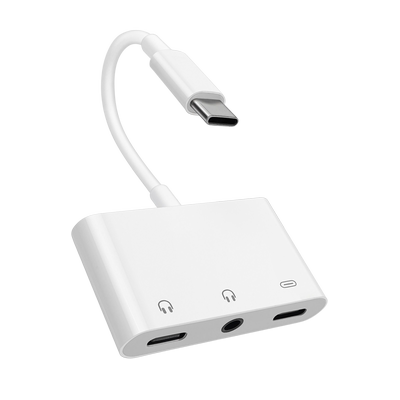 适用三合一Typec转3.5mm耳机充电听歌转换器双扁口lighting母转接头适用iphone14苹果15Pro华为小米手机tpyec