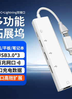 适用苹果手机有线网卡lighting转网线接口iPad11平板转RJ45网口iPhone手机游戏直播电竞百兆网卡带充电笔记本