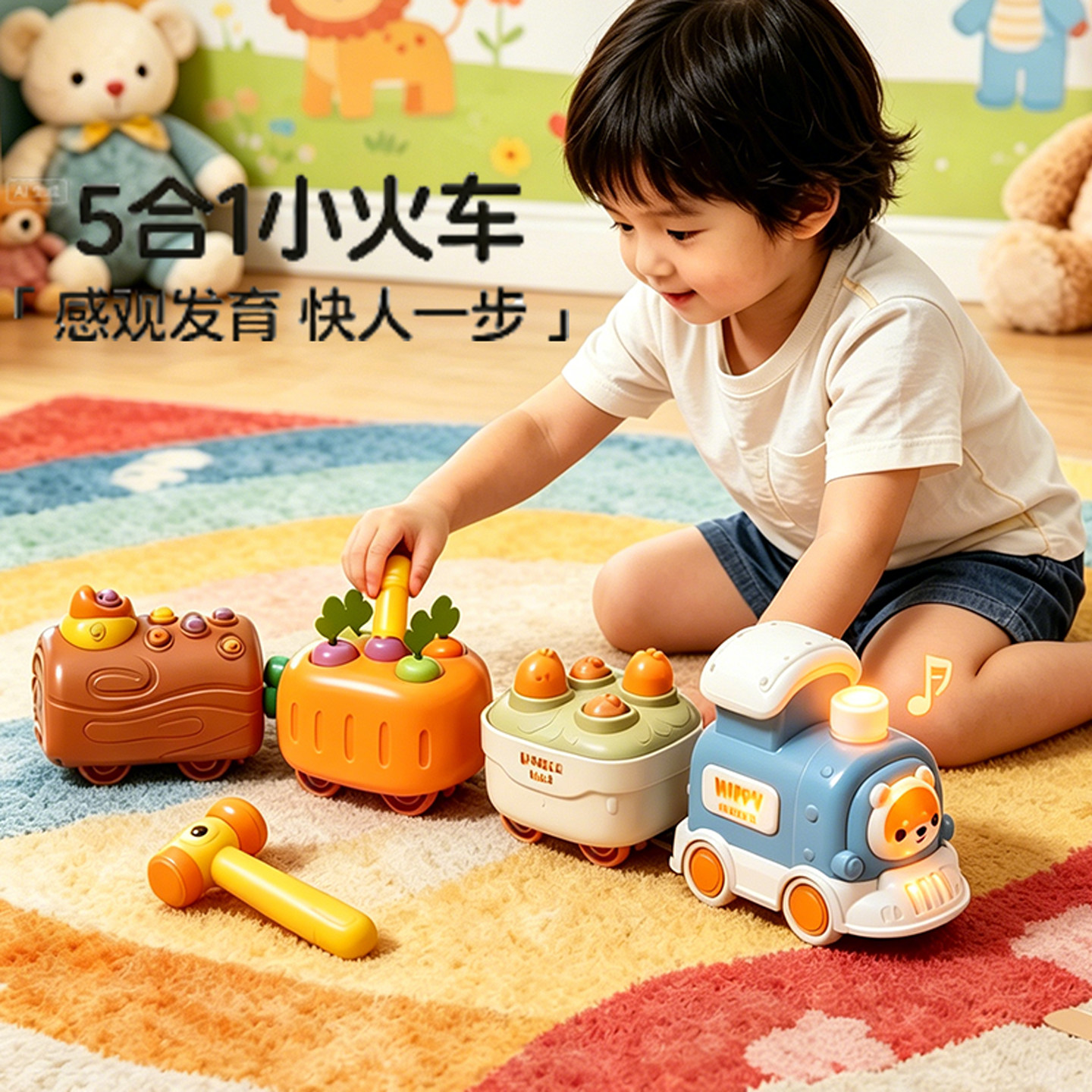 儿童男孩玩具婴儿6个月以上1到3一2岁女宝宝益智多功能小火车女孩