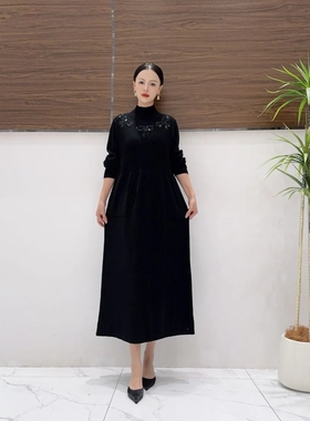 A253蝴蝶结黑色气质秋冬轻奢针织连衣裙时尚复古时尚长裙玥玥羊