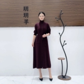 A302波尔多红设计款 气质秋冬轻奢针织连衣裙时尚 复古玥玥羊