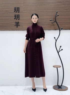 A302波尔多红设计款气质秋冬轻奢针织连衣裙时尚复古玥玥羊