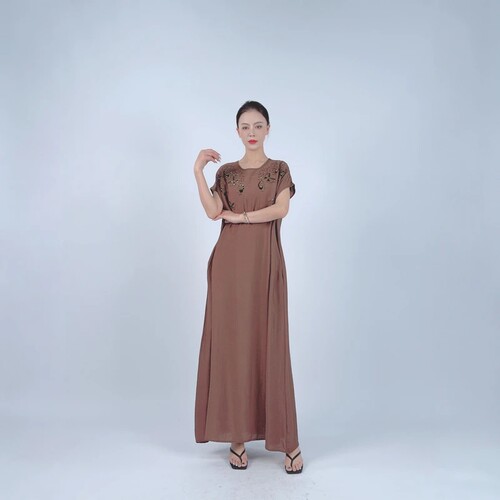 A862咖色蝴蝶片连衣裙显瘦设计师优雅时尚气质复古夏季玥玥羊