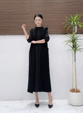 A257黑色单马甲气质设计师秋冬长款提花轻奢针织连衣裙玥玥羊