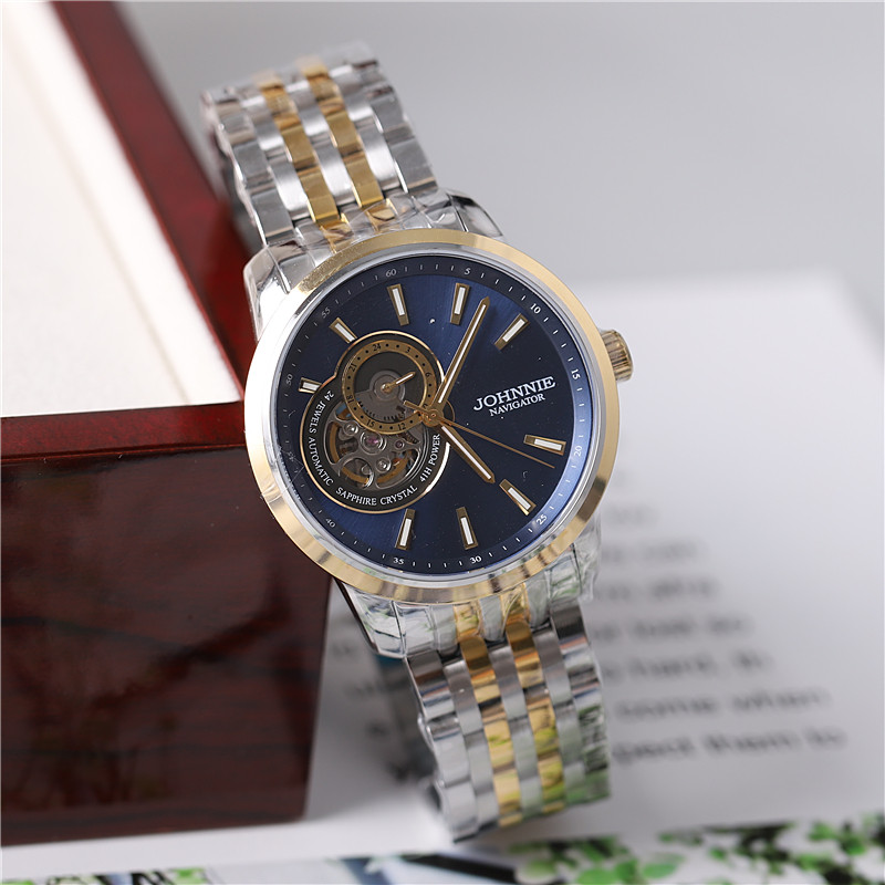 正品johnnie尊尼手表男表男士机械表时尚商务防水夜光镂空9056