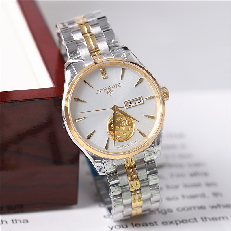 正品johnnie尊尼手表男表女表情侣表自动机械表时尚24k金商务9081