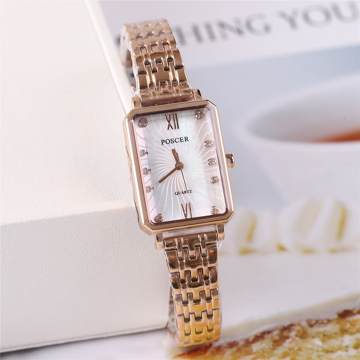 正品poscer宝时捷手表女表女士方盘超薄石英表真皮带保时捷50107